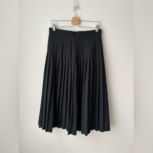 Vintage Black Pleated Midi Skirt Crepe Fully Lined Minimalist Waist 32
